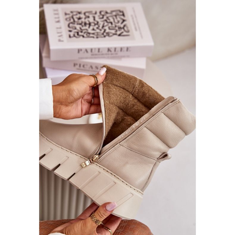 Zazoo 60512 Stivali in pelle da donna con cerniera, caldi con feltro, beige chiaro 2