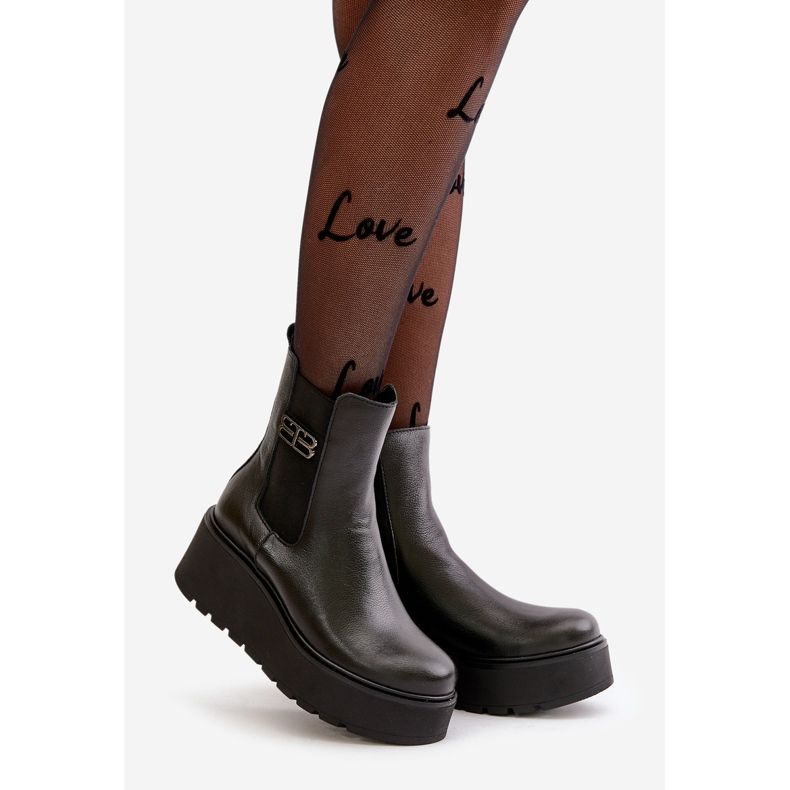 Zazoo 60498 Stivaletti Chelsea da donna con plateau e zeppe, neri nero 1