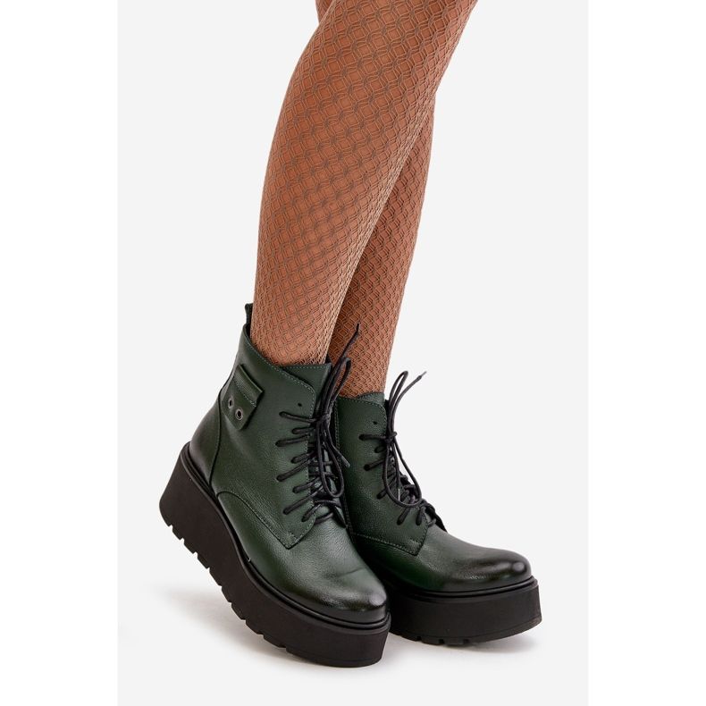Zazoo 60499 Stivali Da Donna Su Piattaforma E Zeppa Isolati In Pelle Naturale Verde Scuro 1