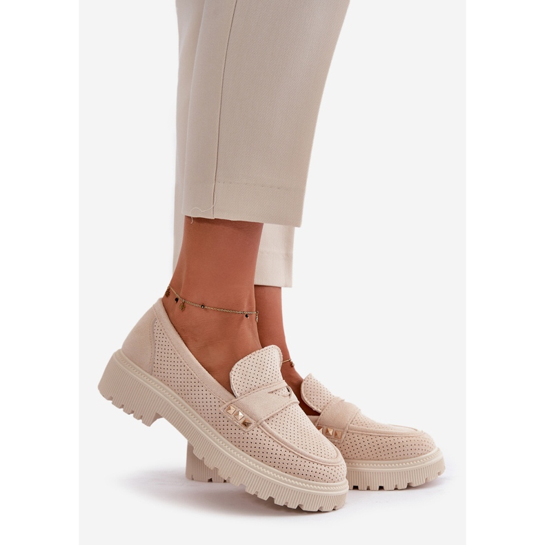 Scarpe traforate da donna Mocassini Beige chiaro Tannes 1