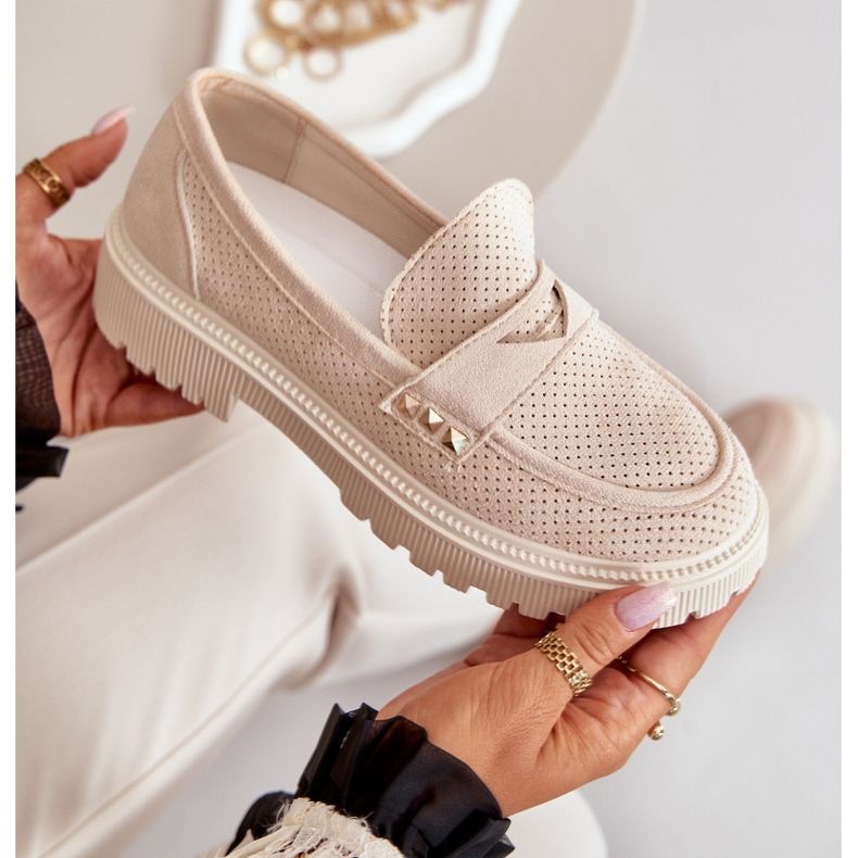 Scarpe traforate da donna Mocassini Beige chiaro Tannes 2