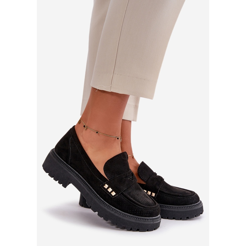 Scarpe traforate da donna Mocassini neri conciati nero 1