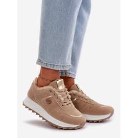 Scarpe sportive da donna foderate in pelliccia sulla piattaforma Lerisas color kaki beige 1