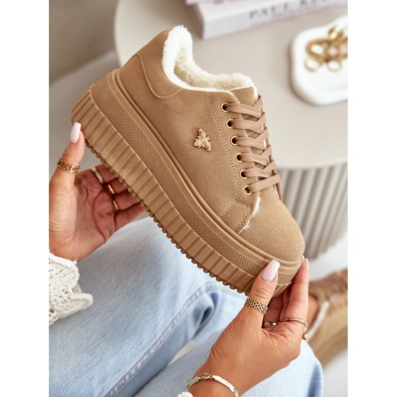 Sneakers isolanti da donna su suola spessa con dettagli dorati Lotira marrone 2