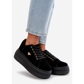 Sneakers isolate da donna su suola spessa con dettagli dorati, Lotira nera nero 1