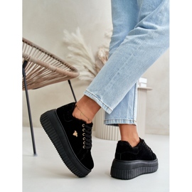 Sneakers isolate da donna su suola spessa con dettagli dorati, Lotira nera nero 2