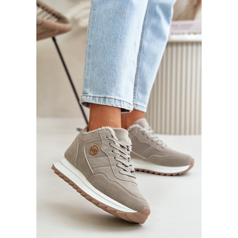 Scarpe sportive isolanti in pelle su plateau, Grigio Adite 2