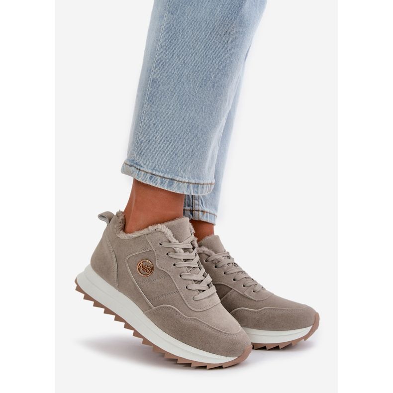 Scarpe sportive isolanti in pelle su plateau, Grigio Adite 1