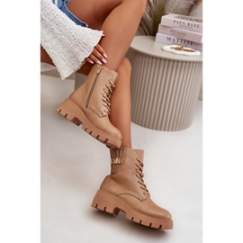 Stivaletti Worker Da Donna Con Cerniera, Allacciati, In Ecopelle Beige Naolani 2