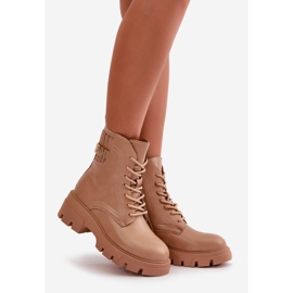 Stivaletti Worker Da Donna Con Cerniera, Allacciati, In Ecopelle Beige Naolani 1