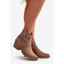 Stivali da cowboy traforati in pelle scamosciata da donna Marrone S.Barski HY42-086 1