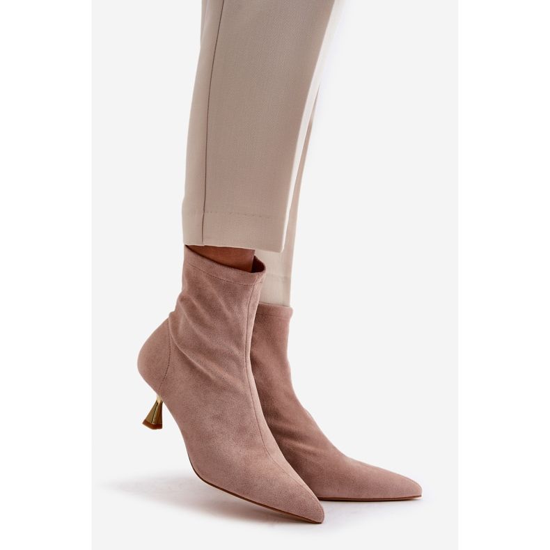 Stivali da donna con tacco alto e punta a punta in eco suede, colore Beige Irithare 1