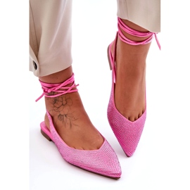 Ballerine femminili legate decorate con zirconi rosa 1