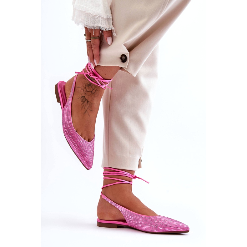 Ballerine femminili legate decorate con zirconi rosa 2