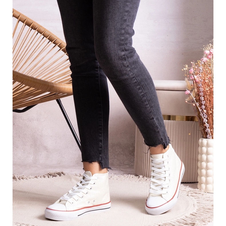 Sneakers alte bianche realizzate in rete lucida di Ranifali bianca 1