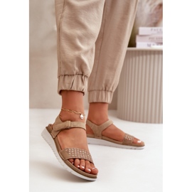 Sandali Da Donna Decorati Con Velcro Leggeri e Comodi, Beige Scuro Inblu CN000039 2