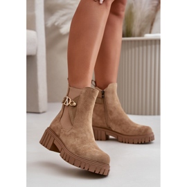 Caldi Stivaletti Da Donna In Eco Camoscio Beige Con Dettaglio Oro Bervena 2