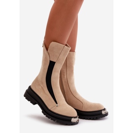 Stivali isolanti in pelle scamosciata su tacco piatto, Palimra beige chiaro 1