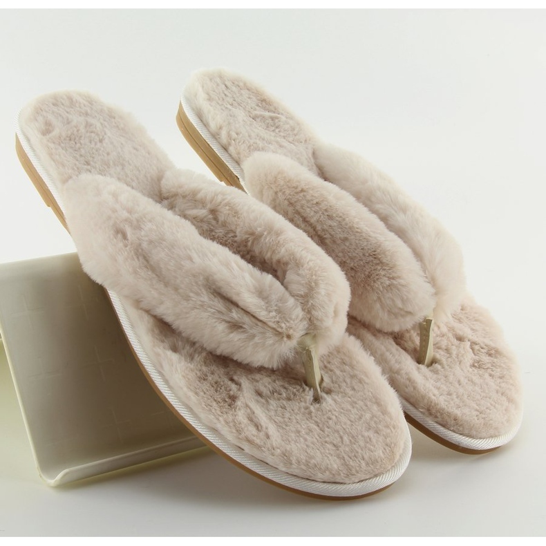 Infradito con pelliccia beige beige 1