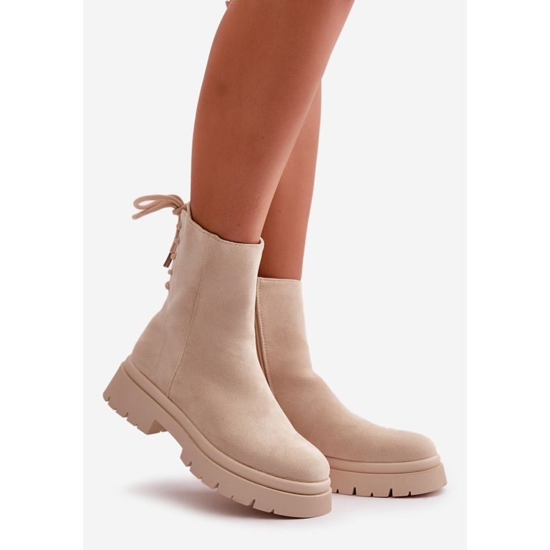 Stivaletti con tacco piatto in pelle scamosciata Lakyta beige 1