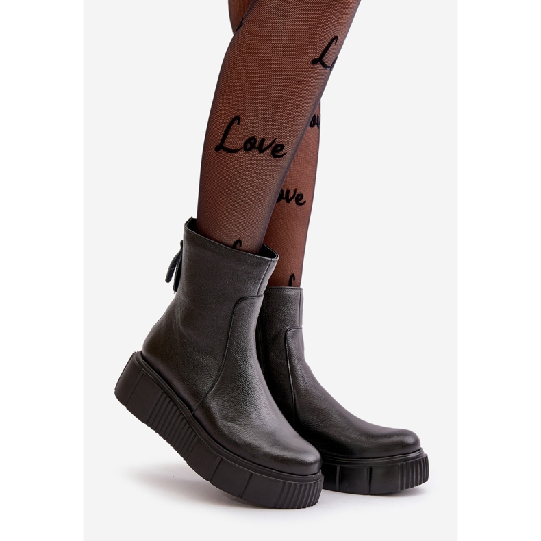 Zazoo 60369 Stivaletti da donna in pelle con plateau, neri nero 1