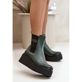 Zazoo 60498 Stivaletti Chelsea da donna con plateau e zeppa, di colore verde scuro 2