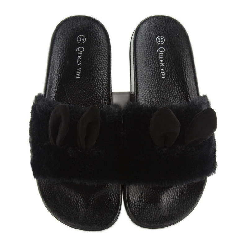 Pantofole nere nere con pelliccia e orecchie nero 1
