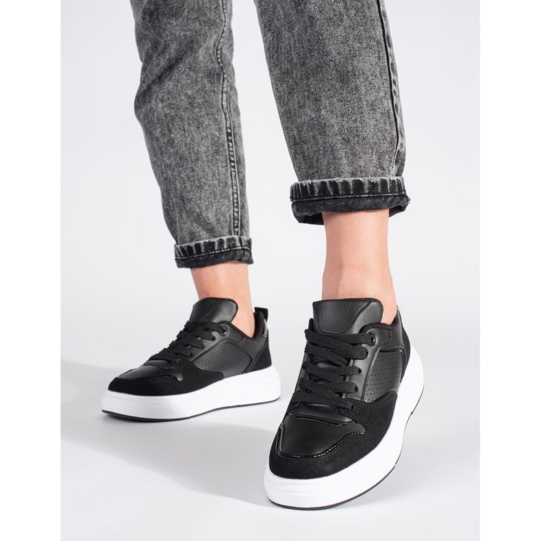 Sneakers nere da donna con suola spessa nero 2