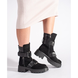 Goodin Stivaletti da donna in camoscio nero con fibbie 1