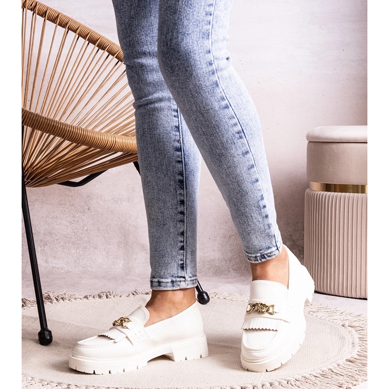 Bez marki Scarpe bianche con fibbia dorata di Anielania bianco 2