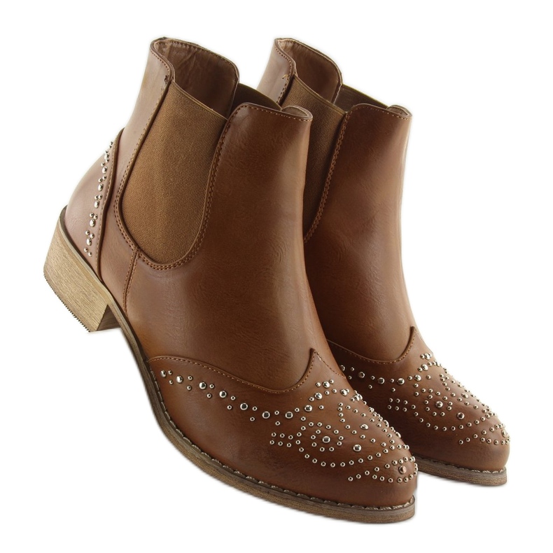 Stivaletti Chelsea marroni con borchie, Camel marrone 1