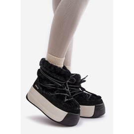 Stivali da neve in pelle da donna su suola spessa con pelliccia Big Star OO274A206 Nero 1
