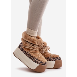 Stivali da neve in pelle da donna su suola spessa con pelliccia leopardata Big Star OO274A208 Marrone beige 1
