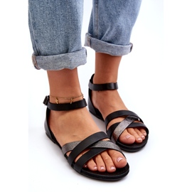 Zazoo 40225 Sandali piatti in pelle, neri nero 2
