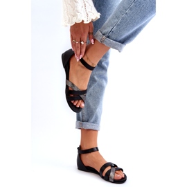 Zazoo 40225 Sandali piatti in pelle, neri nero 1