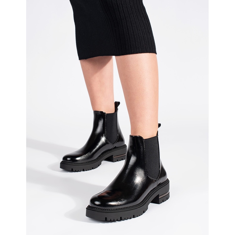 Stivaletti da donna in vernice su plateau Sergio Leone nero 2