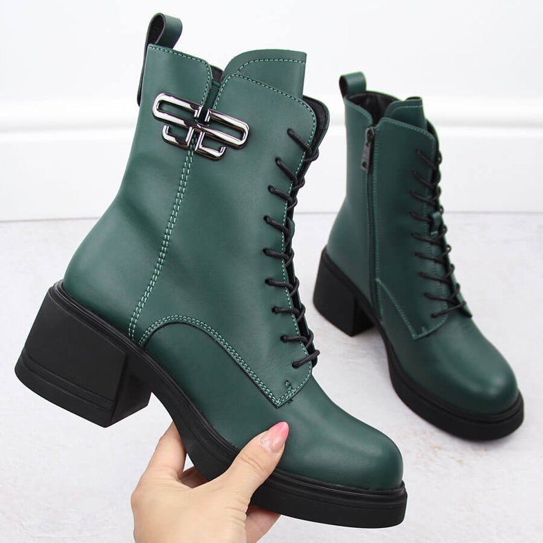 Stivali da donna in pelle con tacco alto e plateau, isolanti verde Vinceza 66682 1