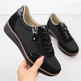Scarpe con zeppa in pelle da donna, nere, Vinceza 88001 nero 1