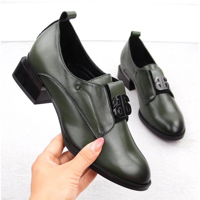 Scarpe slip-on da donna in pelle con tacco alto, verde Vinceza 25-58349 1