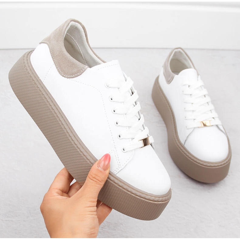 Scarpe sportive da donna in pelle bianca Filippo DP6119 con plateau bianco 2