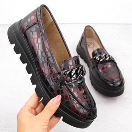 Scarpe da donna in pelle, mocassini con catena, bordeaux Filippo DP6467 rosso 1