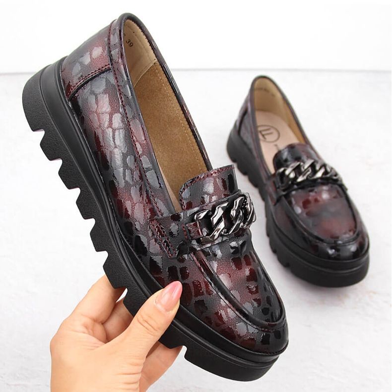 Scarpe da donna in pelle, mocassini con catena, bordeaux Filippo DP6467 rosso 1