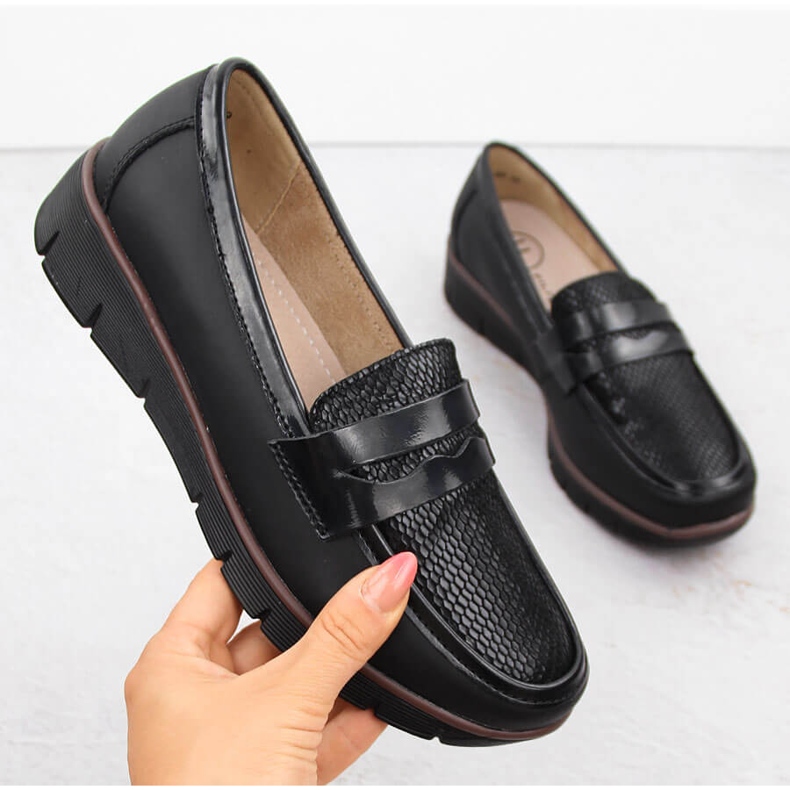 Scarpe da donna in pelle, mocassini con zeppa, nero Filippo DP6455 1