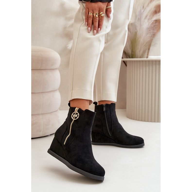Stivali con zeppa isolanti con cerniera decorativa, Eco suede, Black Leretha nero 2
