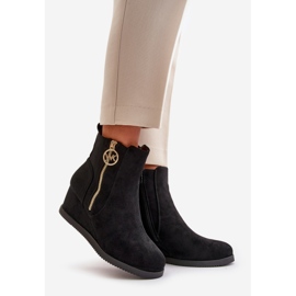 Stivali con zeppa isolanti con cerniera decorativa, Eco suede, Black Leretha nero 1