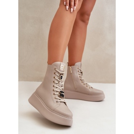 Stivali Worker In Pelle Da Donna Con Spille Beige CheBello 4294 2