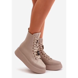 Stivali Worker In Pelle Da Donna Con Spille Beige CheBello 4294 1