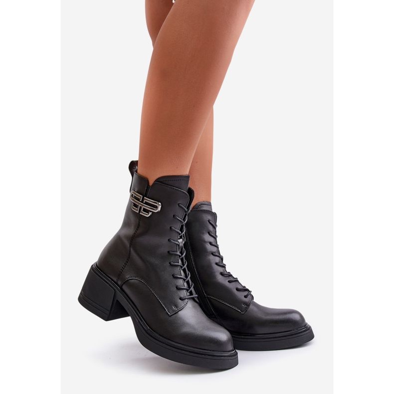 Stivali da donna con tacco grosso, isolati, in pelle naturale, Vinceza nera 66682 nero 1