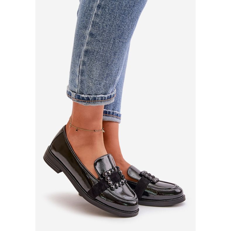 Mocassini da donna in vernice con decoro, Vinceza Nero 58389 1