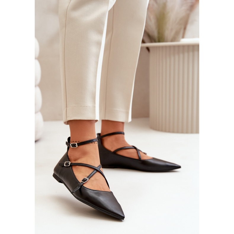 Ballerine da Donna Con Punta A Punta e Cinturini Intrecciati, Violra Nero 2